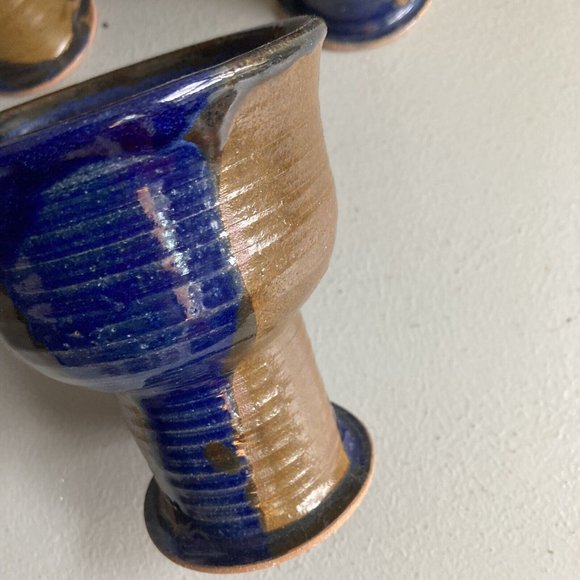 Studio Stoneware Wine Goblets lot of 4 Art Pottery Chunky Foot Chalice Rustic H… - Picture 7 of 11